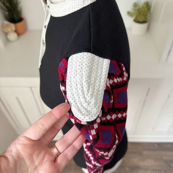 Nuvula Black Ribbed Knit Geometric Strong Shoulder Sweater Size L - Picture 5 of 9